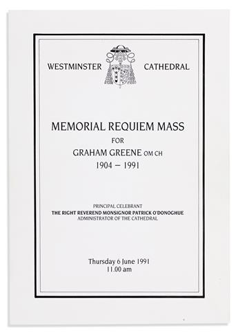[GREENE, GRAHAM.] Tributes to Graham Greene ... at the Memorial Requiem Mass at Westminster Cathedral.